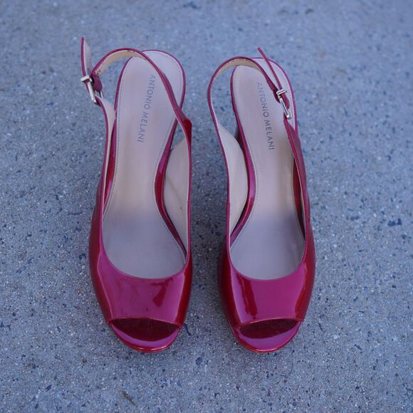 Antonio Melani Haleen Red Patent Slingback Peep Toe Platform Dress Heels 9.5 - Picture 2 of 8